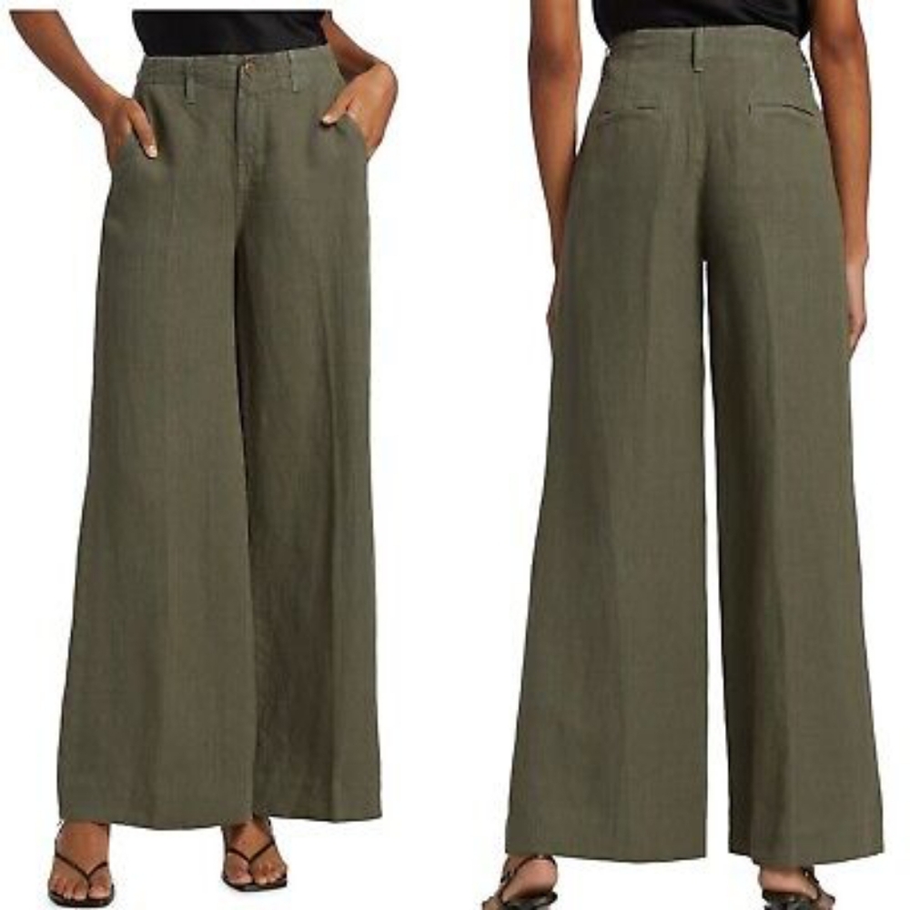 L'agence Pants Women's 26 Wide Leg 100% Line Sage Green High Rise